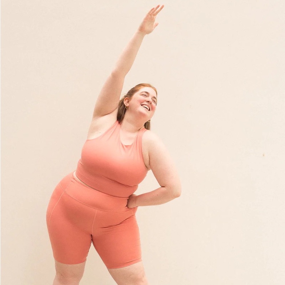 Girlfriend collective bike shorts in prim rose